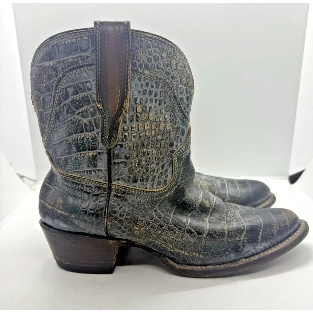 Freebird Zamora Bootie Crocodile Print Leather Western Pull On Women Size 7 Gray